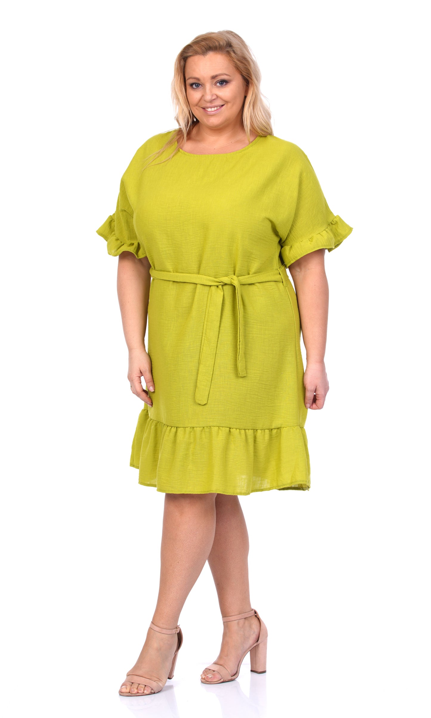 Jurk limegroen plussize voor dames met een maatje meer