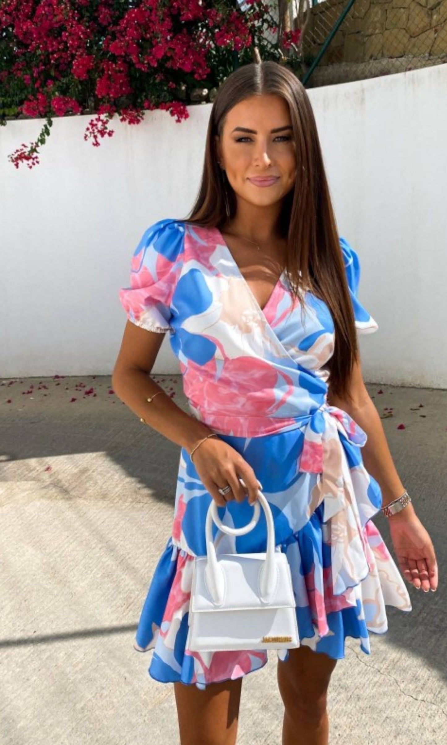 Jurk blauw/wit/rose