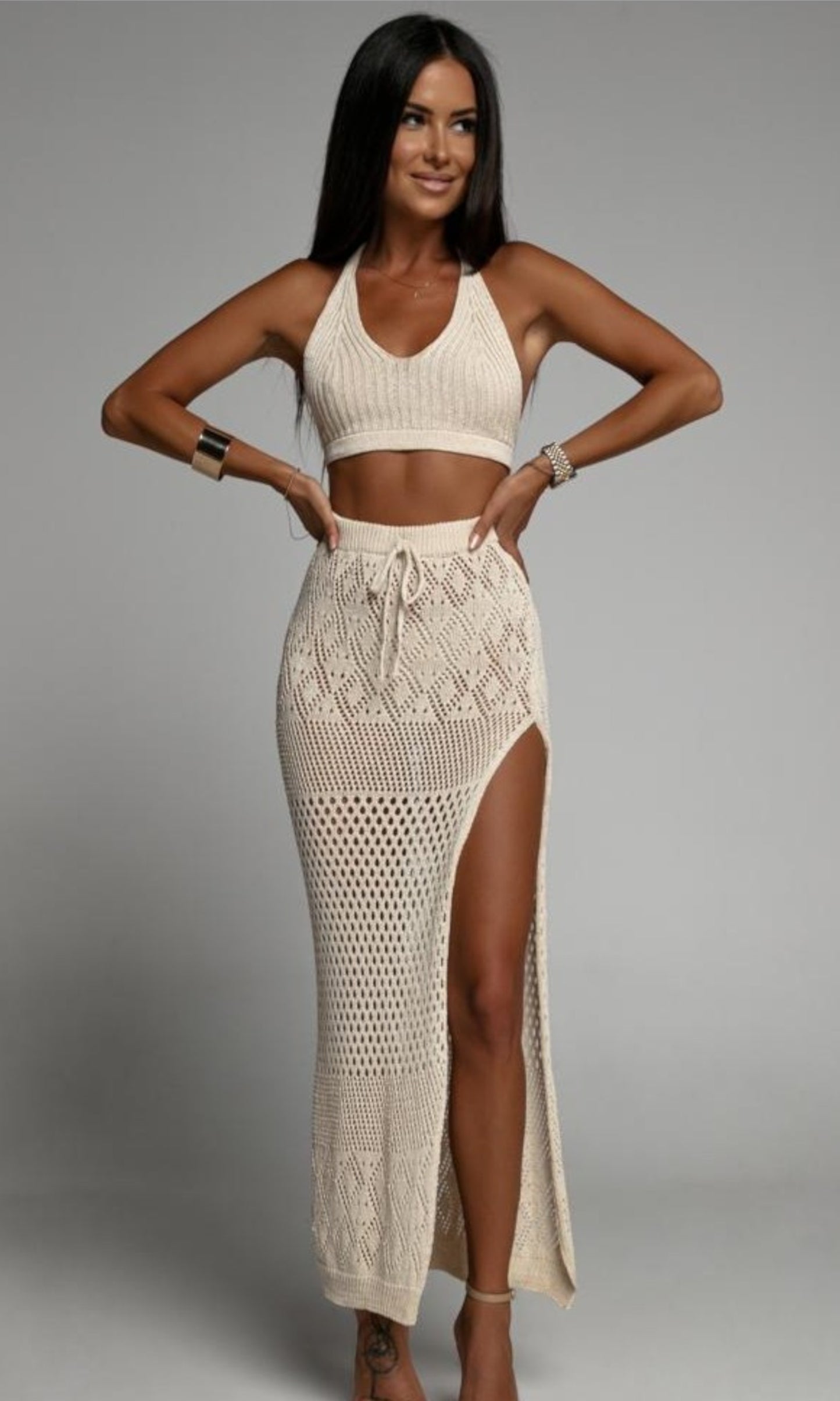 Set beige top en rok
