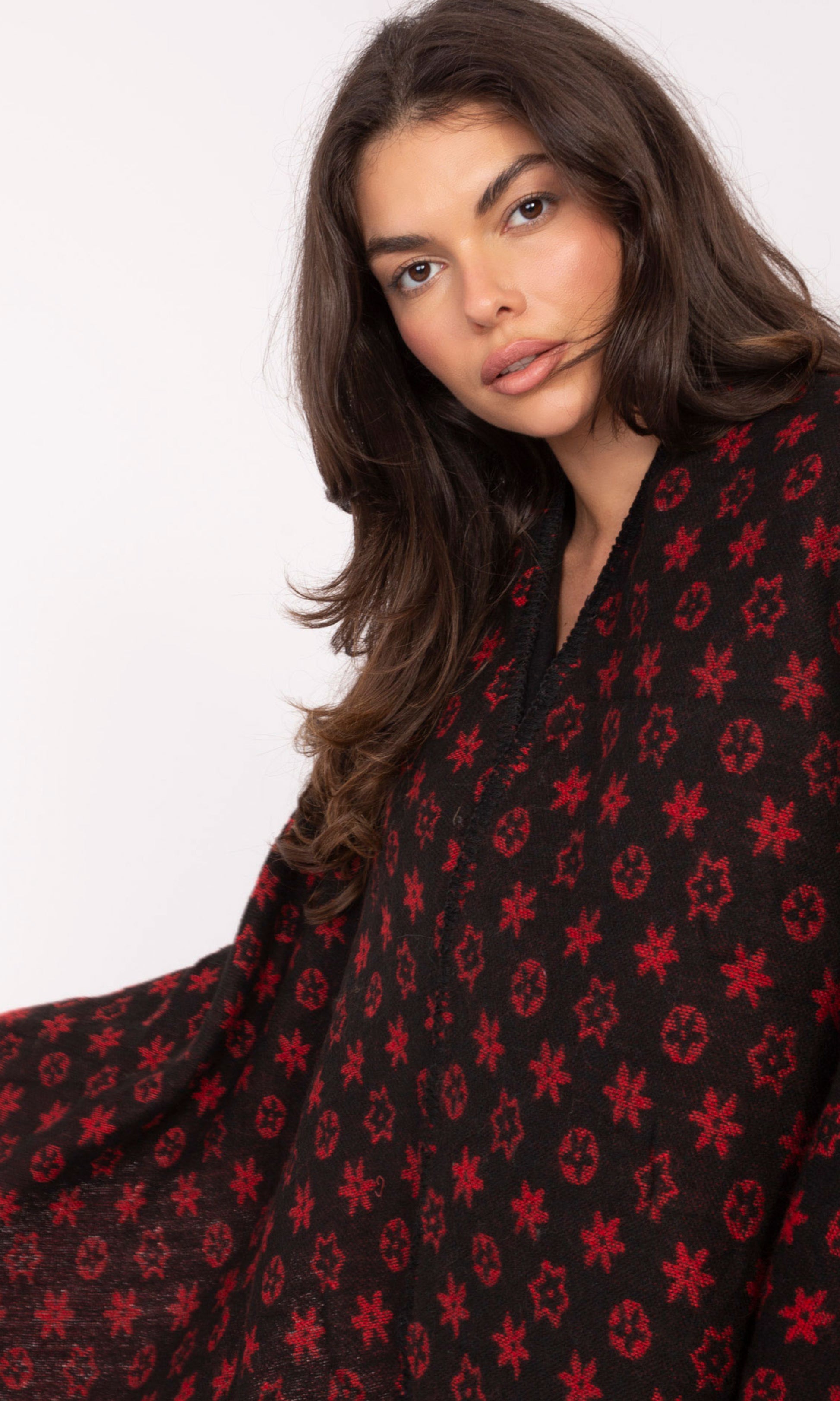 Poncho rood/zwart