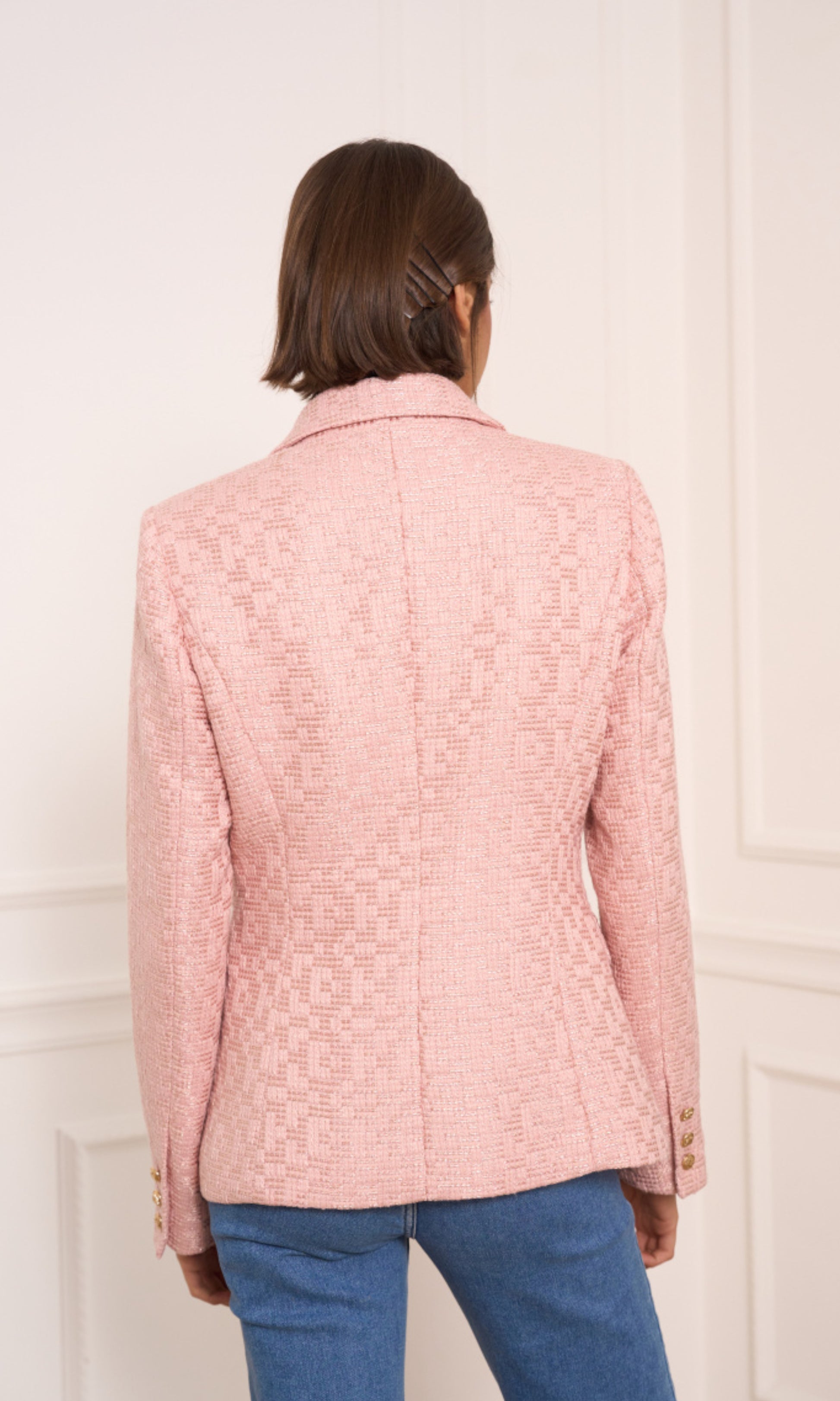 Fitted tweed blazer achterkant