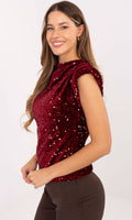 Top bordeaux met pailletten 