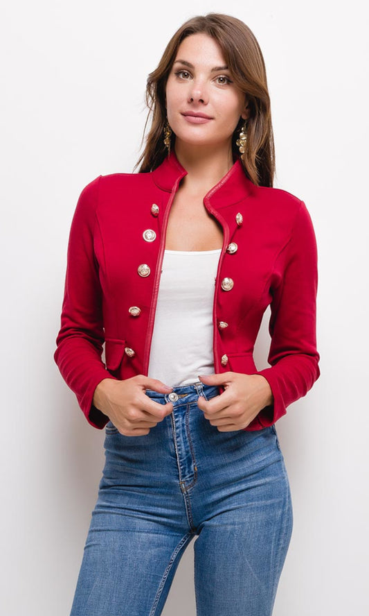 Red jacket with buttons