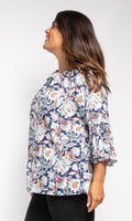 Plussize top blauw met print