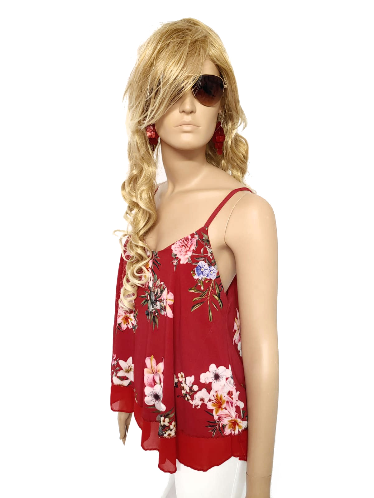 Top red with floral print